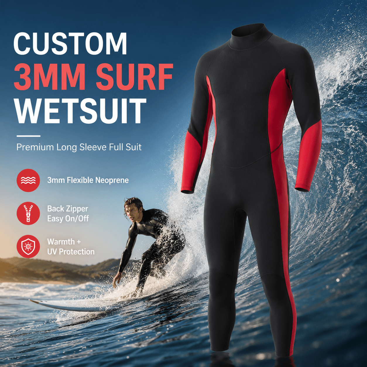 3mm Long Sleeve Surfing Wetsuit - Image 2
