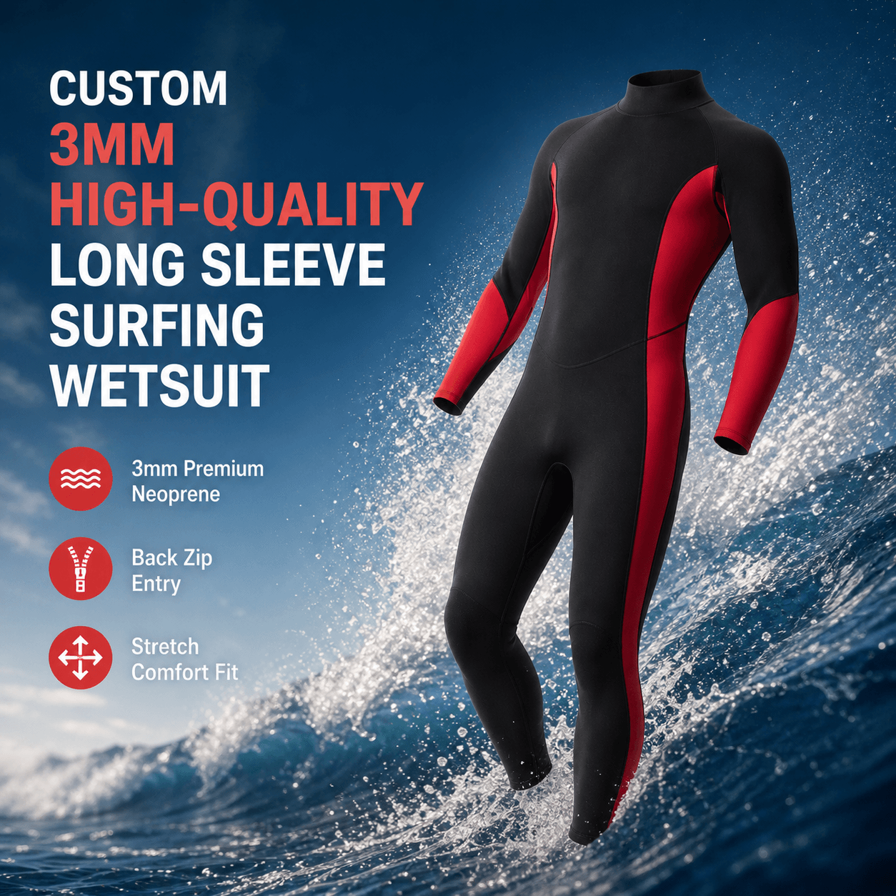 3mm Long Sleeve Surfing Wetsuit - Image 3