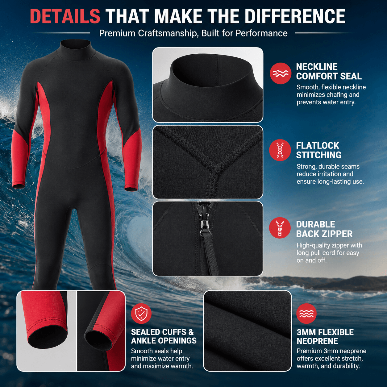3mm Long Sleeve Surfing Wetsuit - Image 4