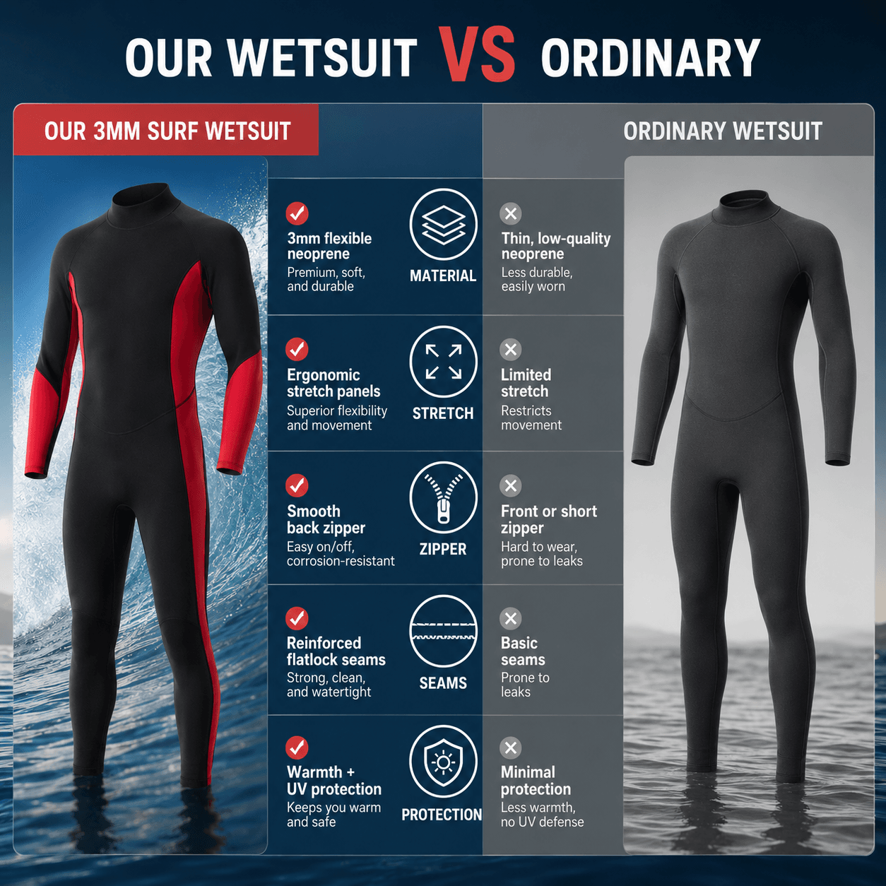 3mm Long Sleeve Surfing Wetsuit - Image 6