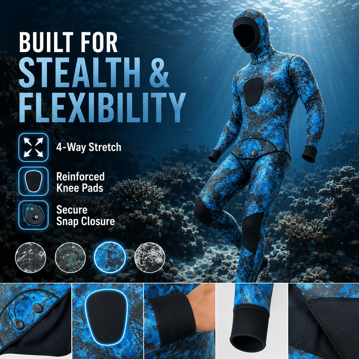 Professional Camo Spearfishing Wetsuit 2-Piece Hooded - 图片 2