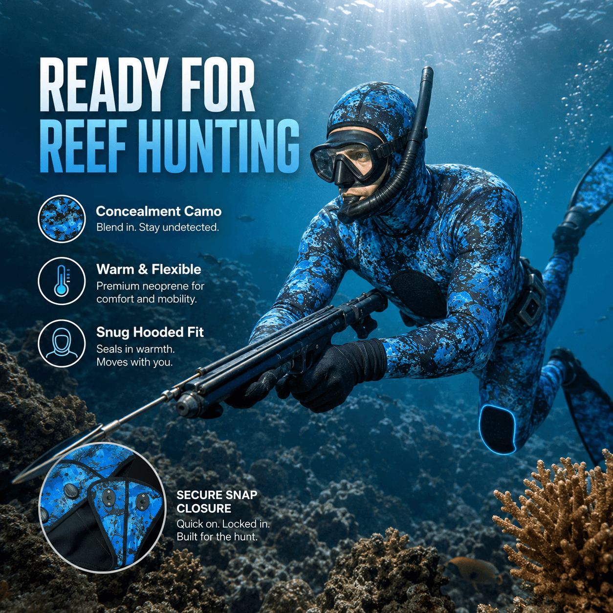 Professional Camo Spearfishing Wetsuit 2-Piece Hooded - 图片 3
