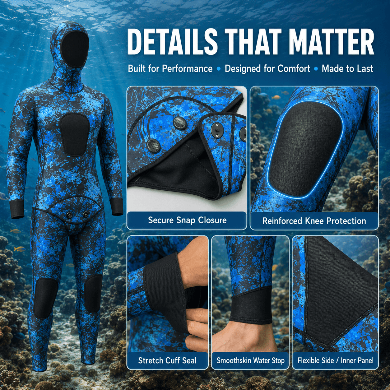 Professional Camo Spearfishing Wetsuit 2-Piece Hooded - 图片 4