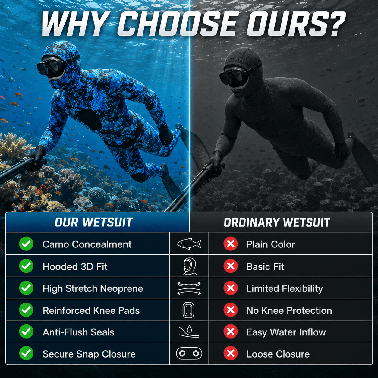 Professional Camo Spearfishing Wetsuit 2-Piece Hooded - 图片 6