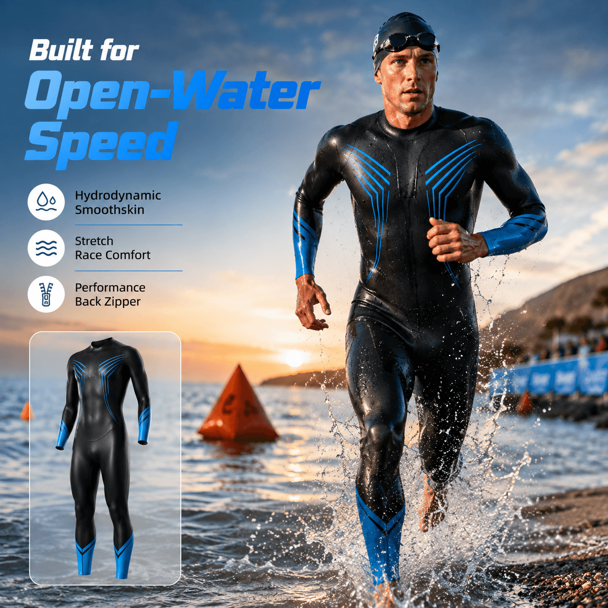 Performance Triathlon Smooth skin Neoprene Racing Wetsuit - 图片 2
