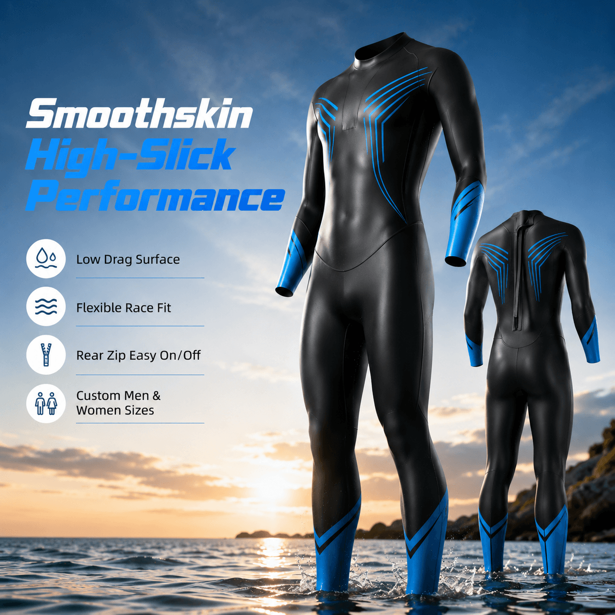 Performance Triathlon Smooth skin Neoprene Racing Wetsuit - 图片 3