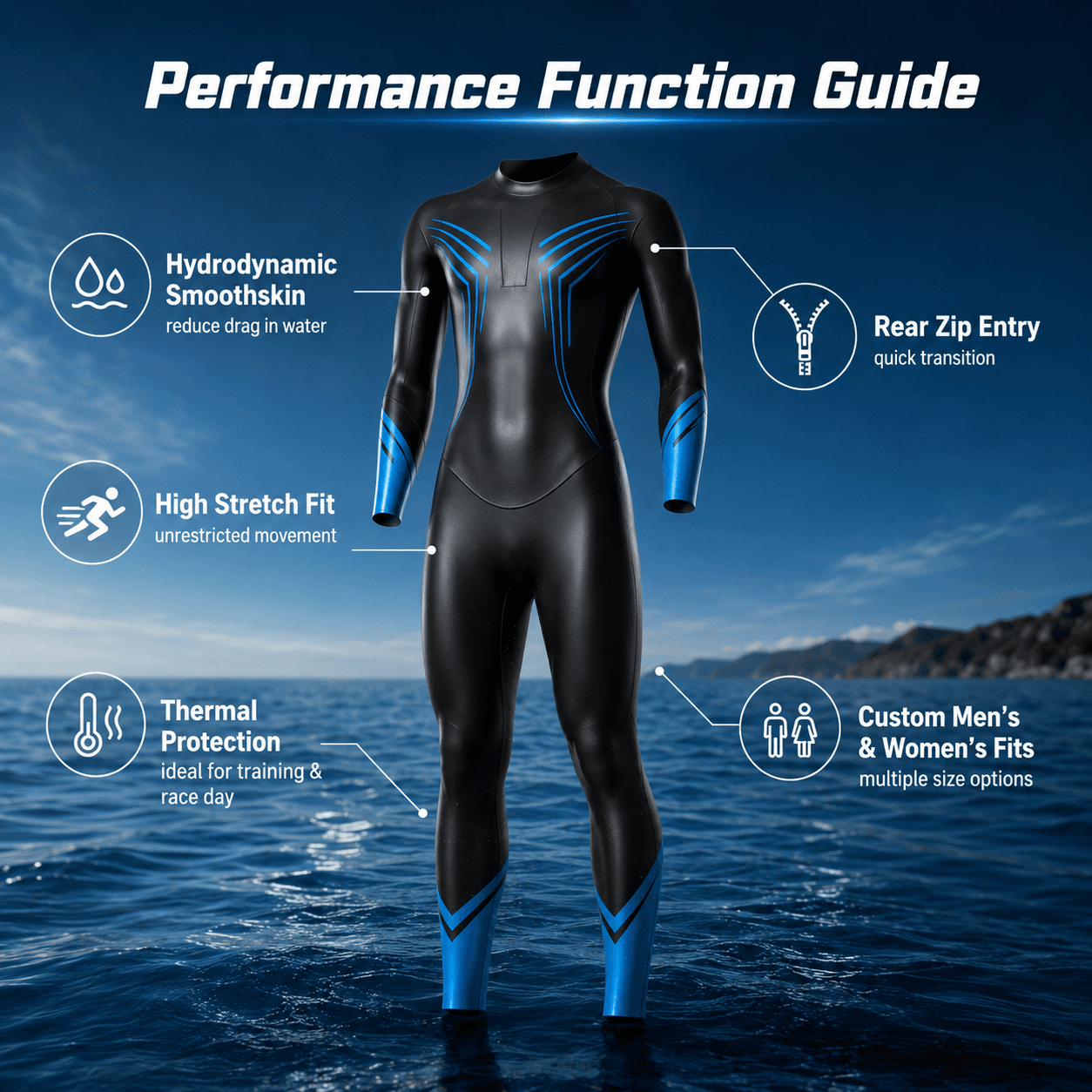 Performance Triathlon Smooth skin Neoprene Racing Wetsuit - 图片 5