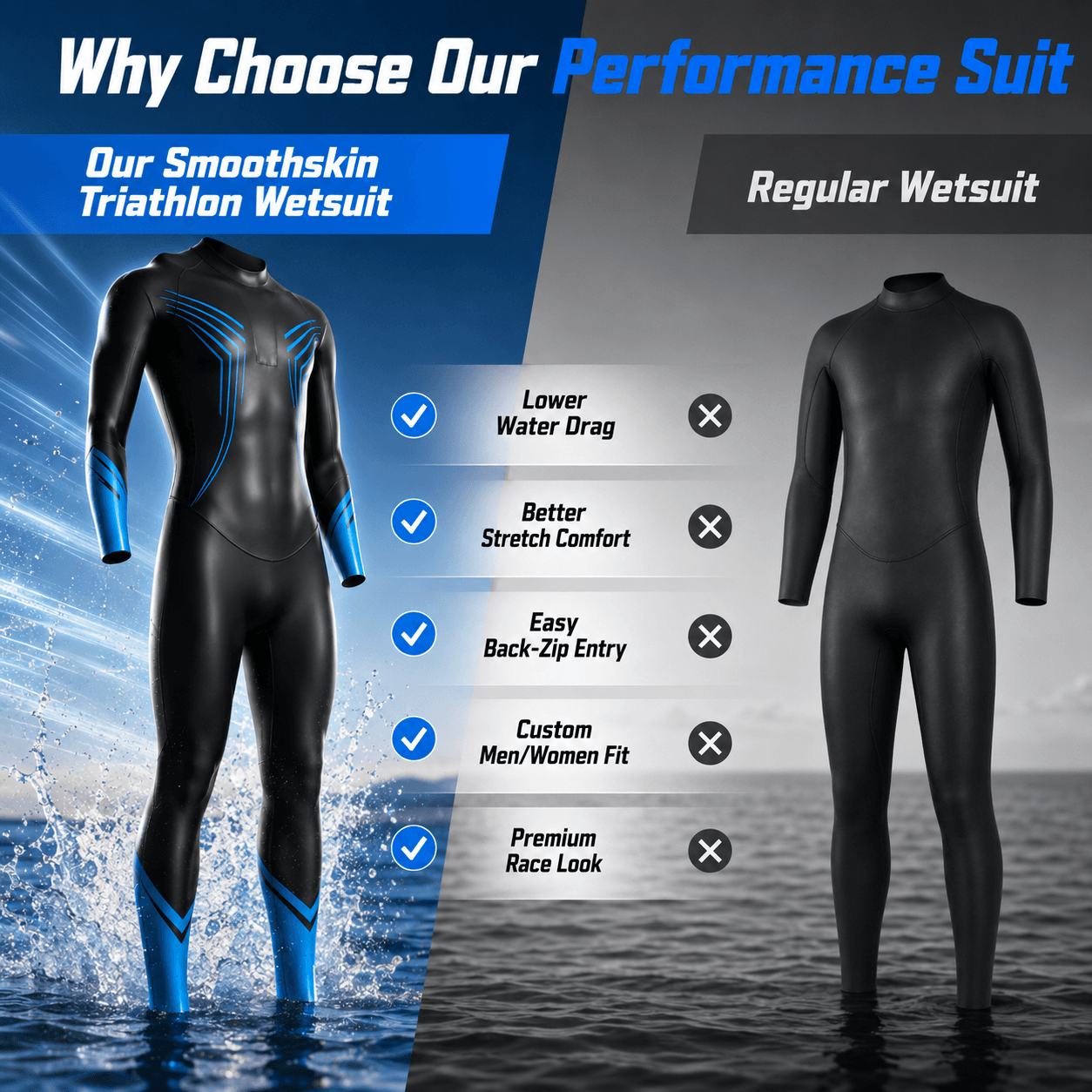 Performance Triathlon Smooth skin Neoprene Racing Wetsuit - 图片 6